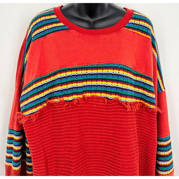BDG Womens Red Textured Knit Long Sleeve Top RUGBY Stripe Size Medium M NWT New - Picture 2 of 11
